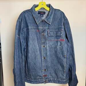 Y2K Vintage Johnny Blaze Dark Blue Denim Trucker Jacket Men's Size XL